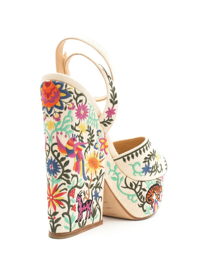 Excellent Sergio Rossi Platform Sandals Floral Embroidered Size 38