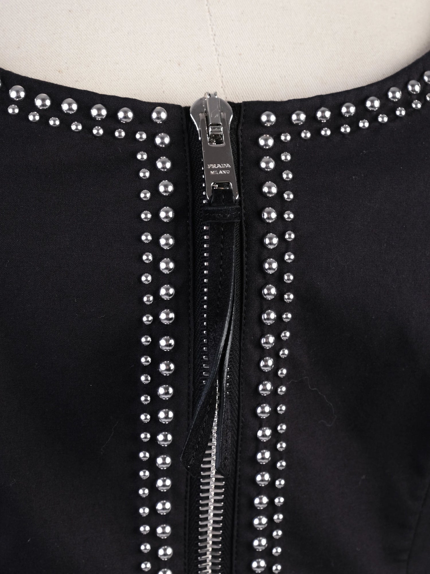 Excellent Prada Black Sleeveless Dress M with Decorative Studs
