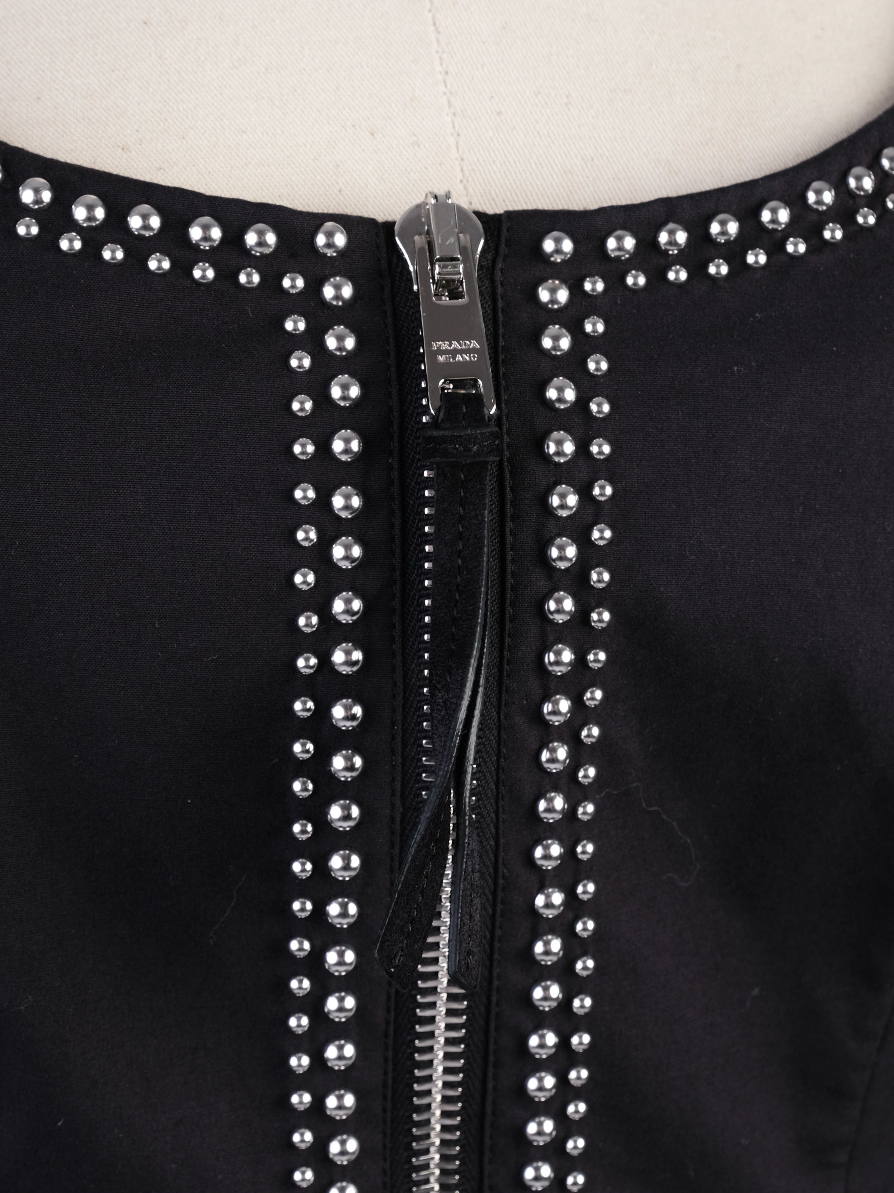 Excellent Prada Black Sleeveless Dress M with Decorative Studs