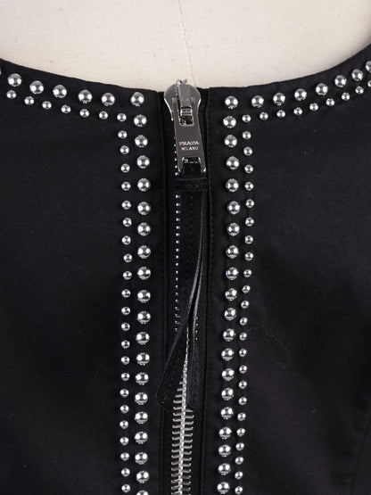 Excellent Prada Black Sleeveless Dress M with Decorative Studs