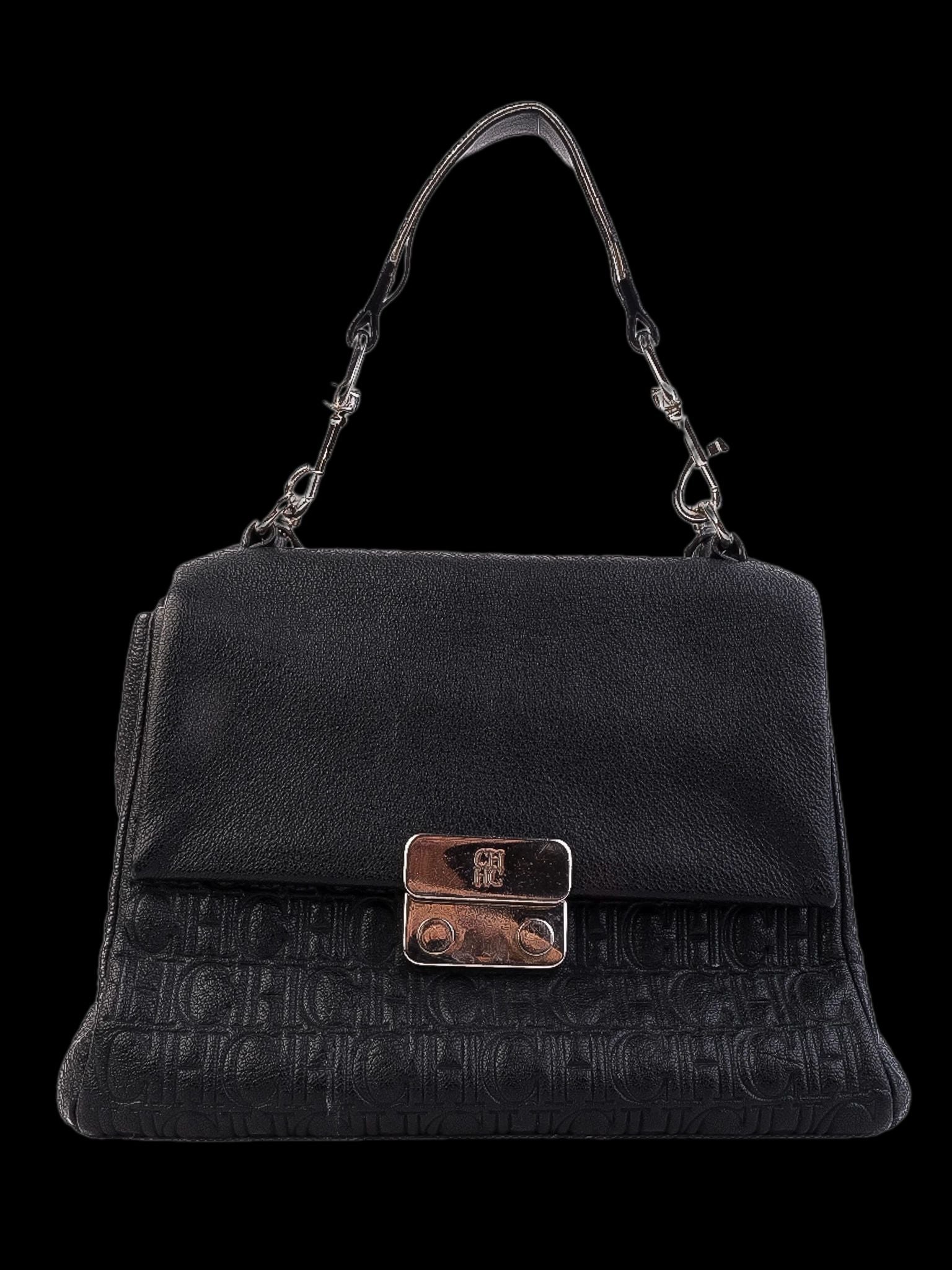 Average Carolina Herrera Black Leather Handbag with CH Patterns
