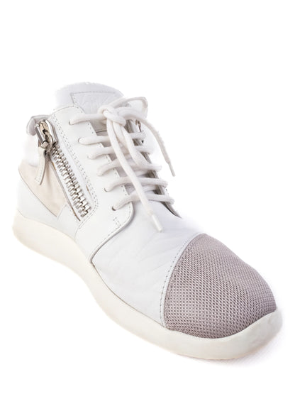 Excellent Giuseppe Zanotti White Leather Sneakers Size 41 with Zippers
