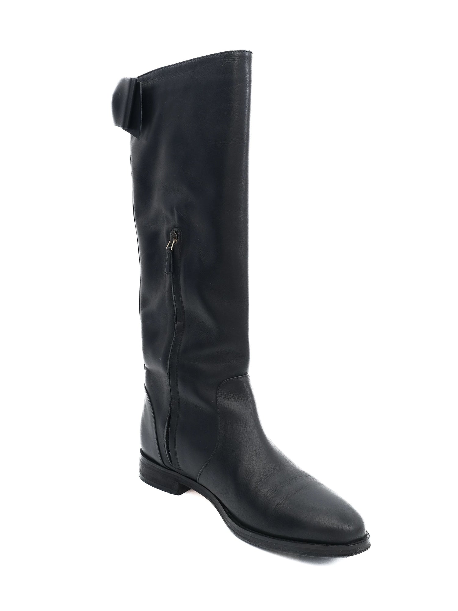 Excellent Red Valentino Black Leather Tall Boots Size 40 with Bow