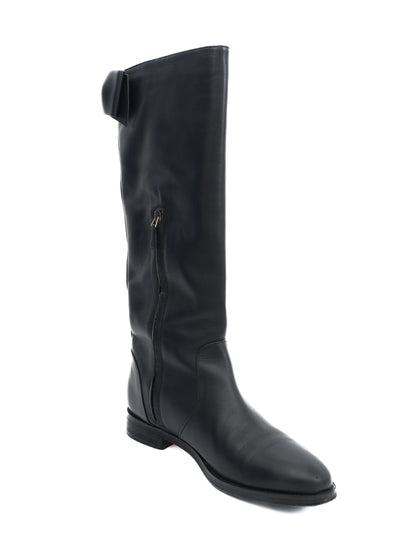 Excellent Red Valentino Black Leather Tall Boots Size 40 with Bow