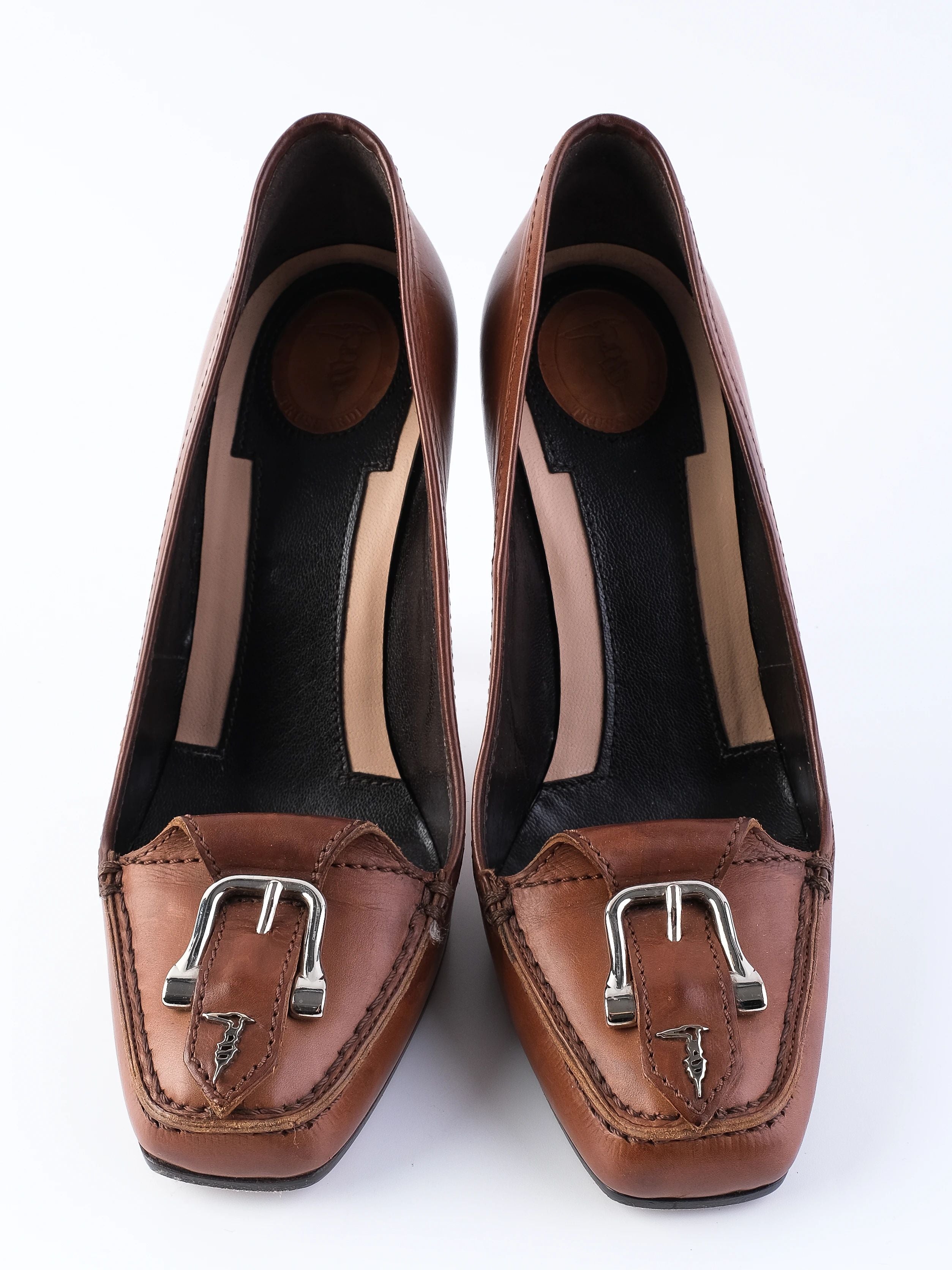Excellent Trussardi Orange Leather High-Heeled Loafers Size 36