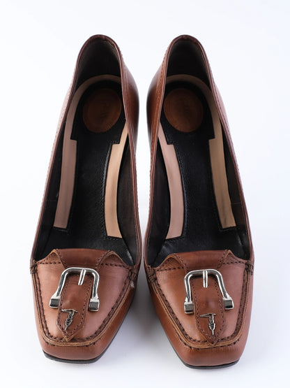 Excellent Trussardi Orange Leather High-Heeled Loafers Size 36