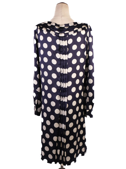 Excellent Moschino Silk Dress Navy White Polka Dots Size N/A
