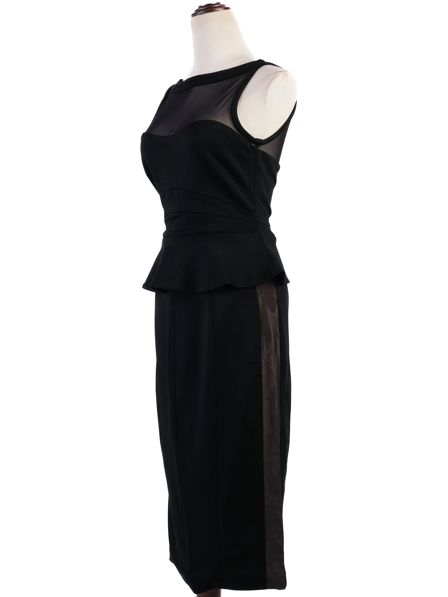 Excellent Karen Millen Black Viscose Dress Size M with Peplum Detail