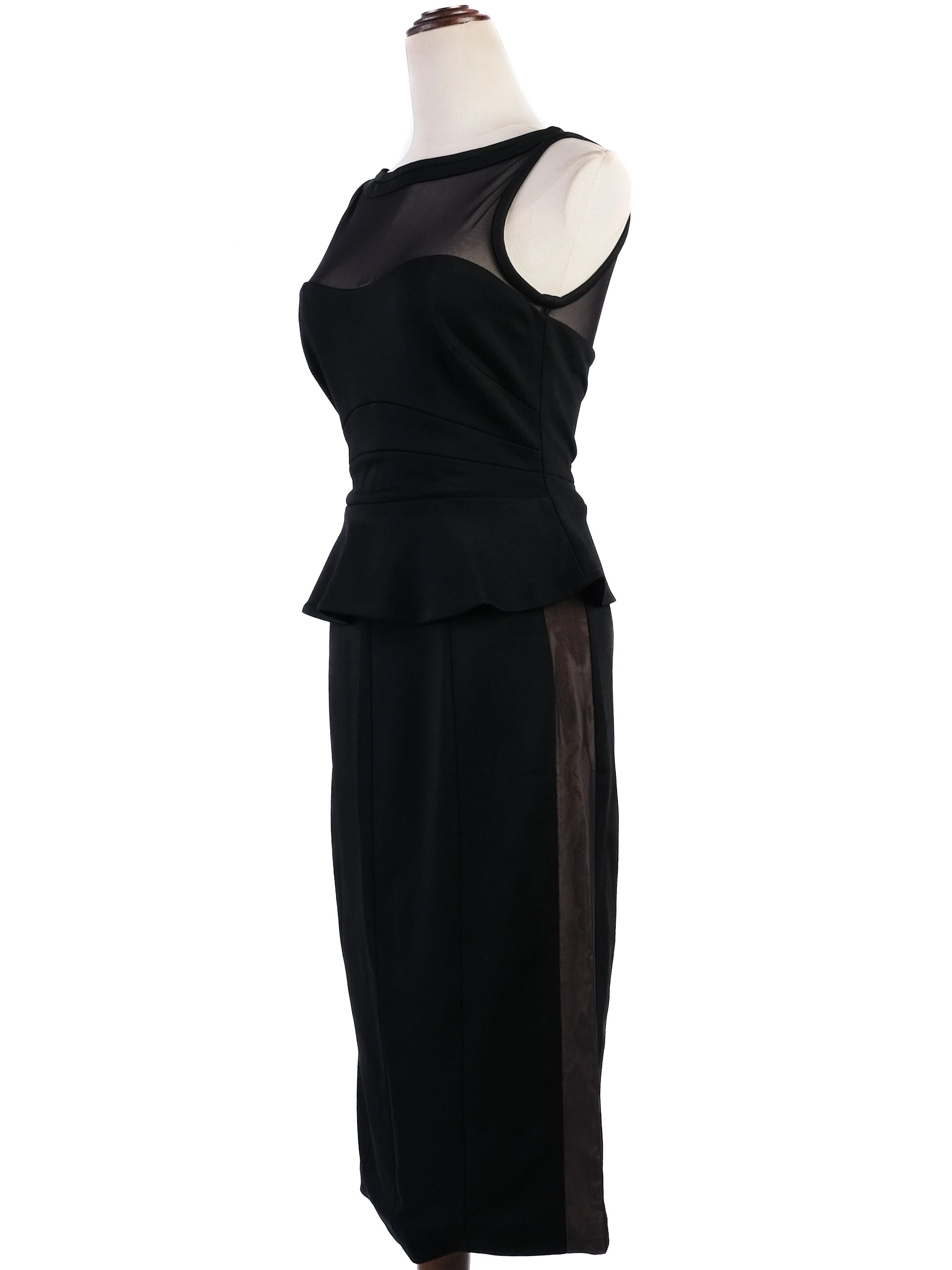 Excellent Karen Millen Black Viscose Dress Size M with Peplum Detail