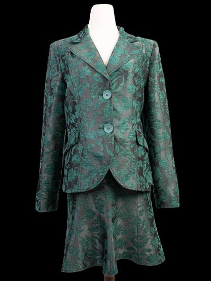 Excellent Roccobarocco Green Floral Suit Viscose Jacket &amp; Skirt Set