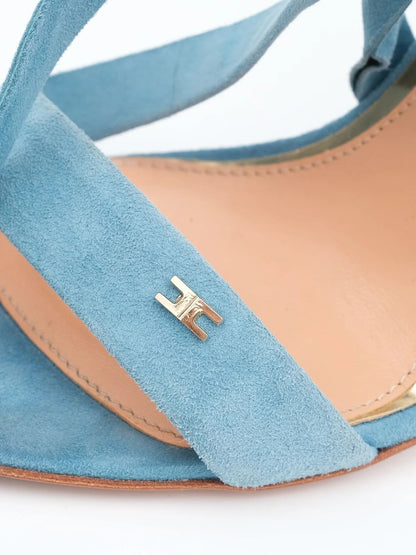 Elisabetta Franchi High-Heeled Sandals Light Blue Suede Size 36