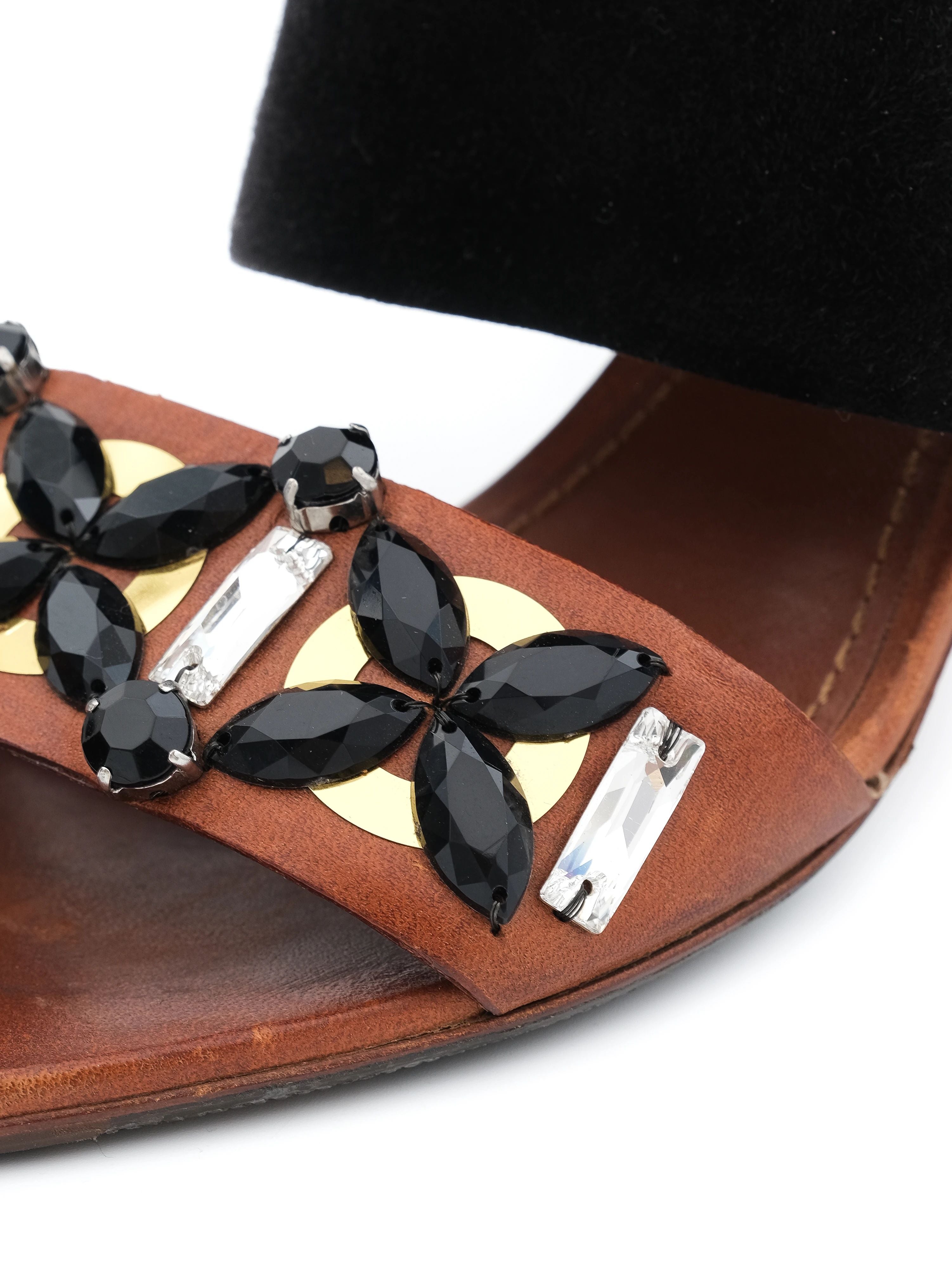 Excellent Louis Vuitton Black Suede Block-Heeled Sandals Size 36.5