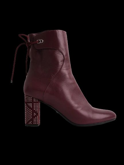 Perfect Dior Burgundy Leather Ankle Boot Size 36.5 with Studded Heel