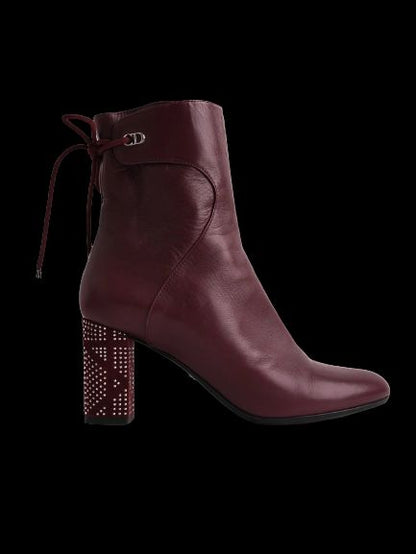 Perfect Dior Burgundy Leather Ankle Boot Size 36.5 with Studded Heel