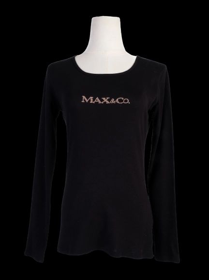 Excellent MaxCo Black Long-Sleeved Shirt Size S Cotton Natural