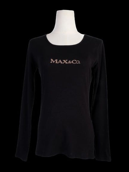 Excellent MaxCo Black Long-Sleeved Shirt Size S Cotton Natural