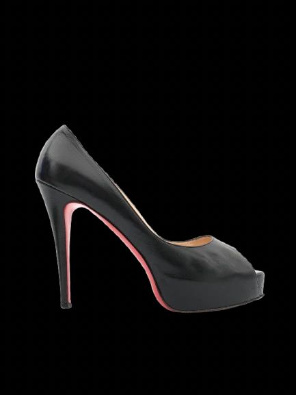 Excellent Christian Louboutin Black Leather Peep-Toe Pumps Size 40