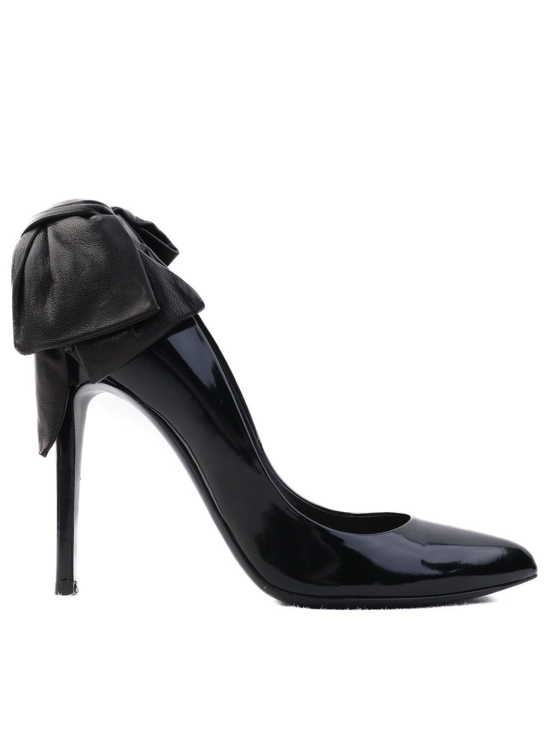 Perfect Ballin Black Leather High-Heeled Shoes Size 39 with Bow