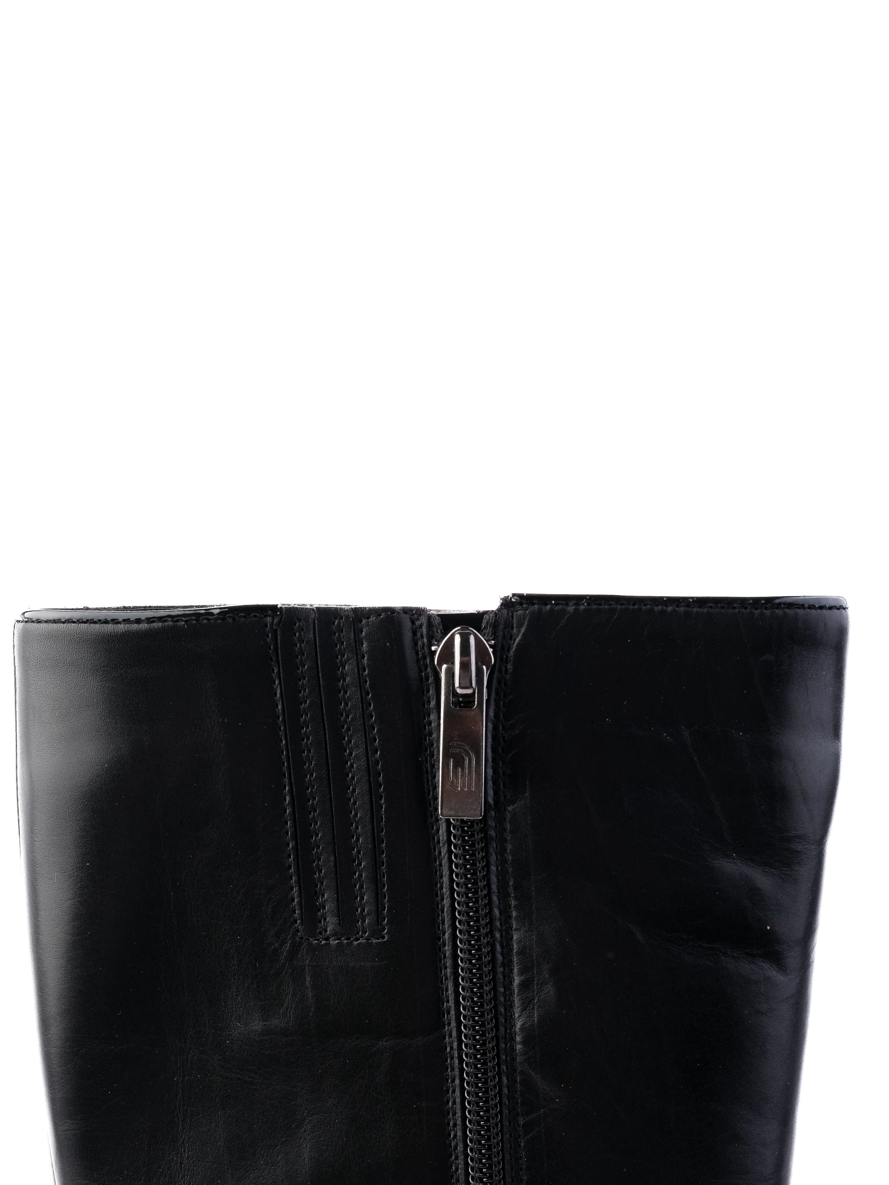 Excellent Giovanni Fabiani Black Leather Knee-High Boots with Block Heel