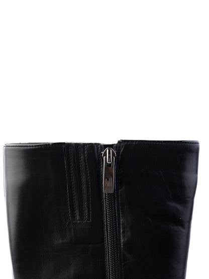 Excellent Giovanni Fabiani Black Leather Knee-High Boots with Block Heel