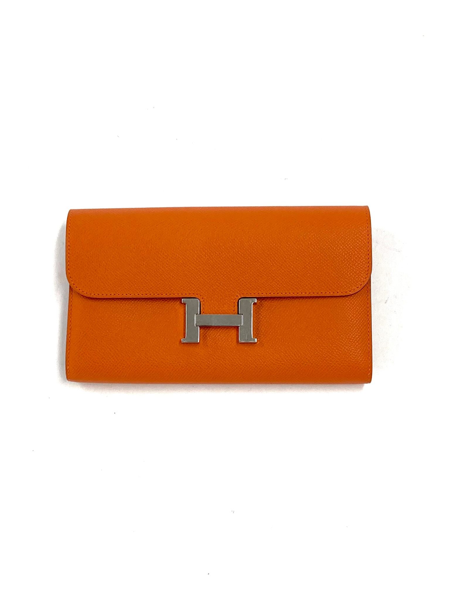 Hermes Orange Constance Wallet Epsom PHW  Square R