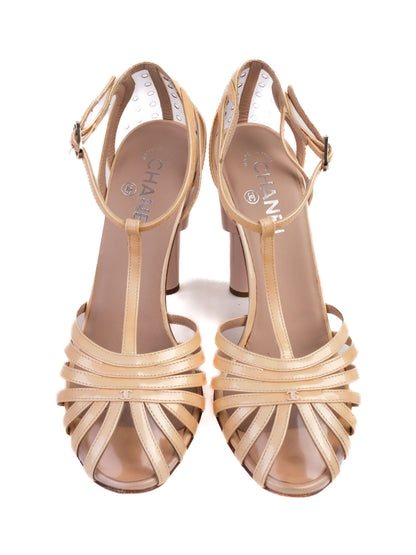 Perfect Chanel High-Heeled Sandals Orange Leather Size 39.5