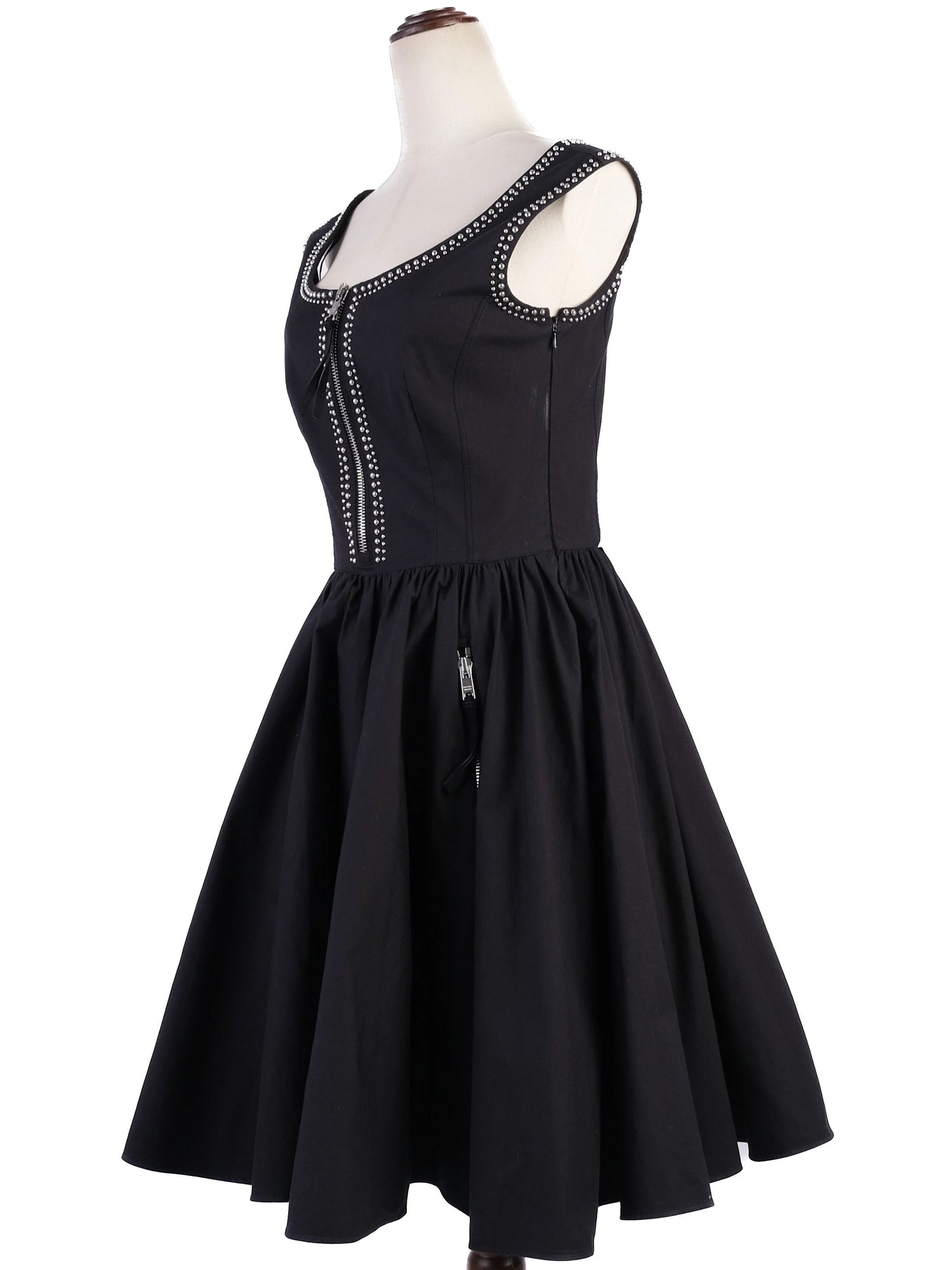 Excellent Prada Black Sleeveless Dress M with Decorative Studs