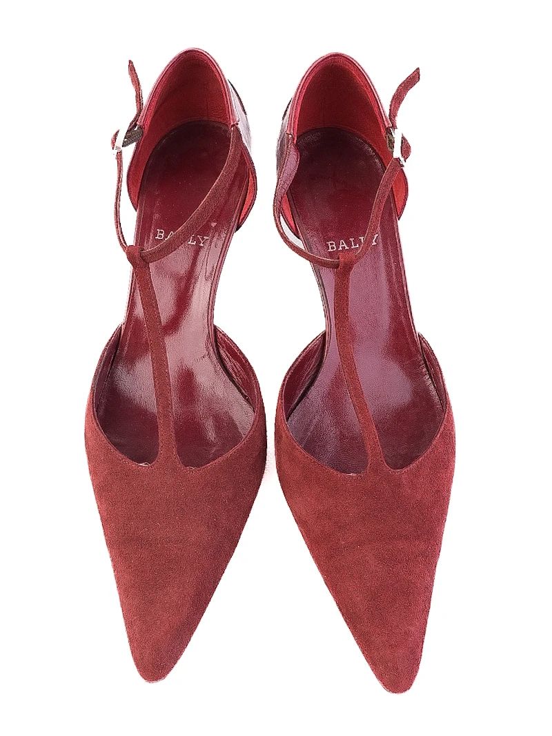 Excellent Bally Red High-Heeled Shoes Genuine Suede Size 37