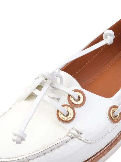 Excellent Louis Vuitton Women White Leather Boat Shoe Size 40