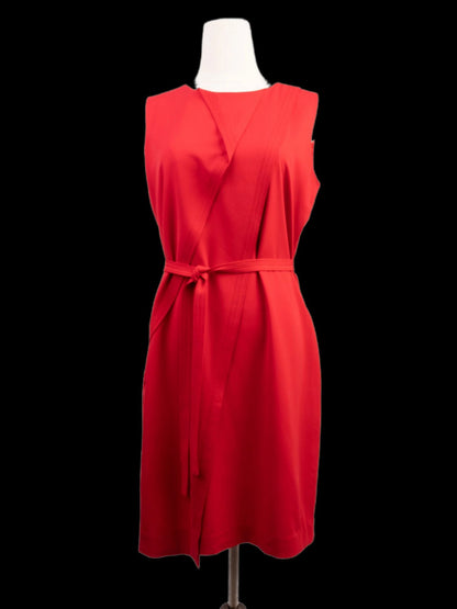 Good Elie Tahari Red Silk Sleeveless Dress with Waist Tie
