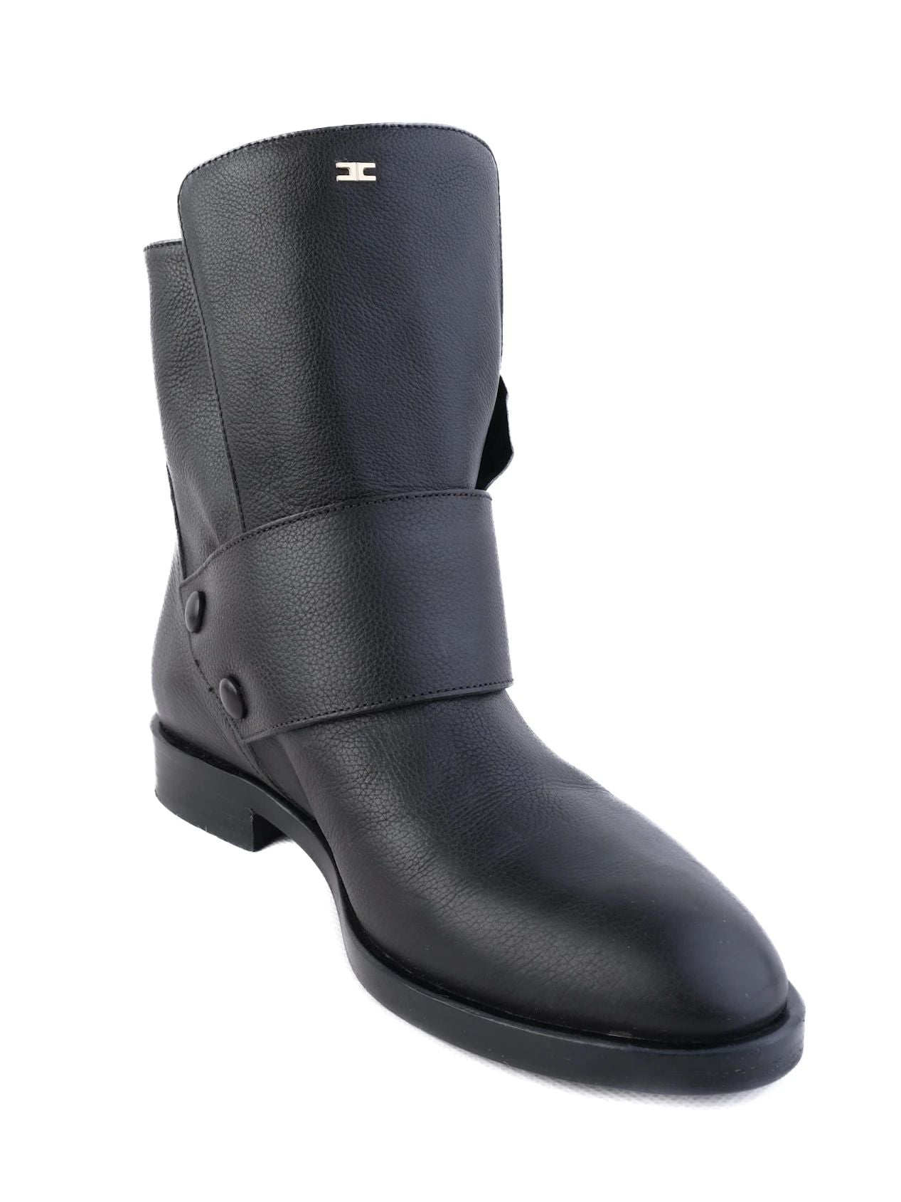 Excellent Elisabetta Franchi Black Leather Ankle Boots Size 36