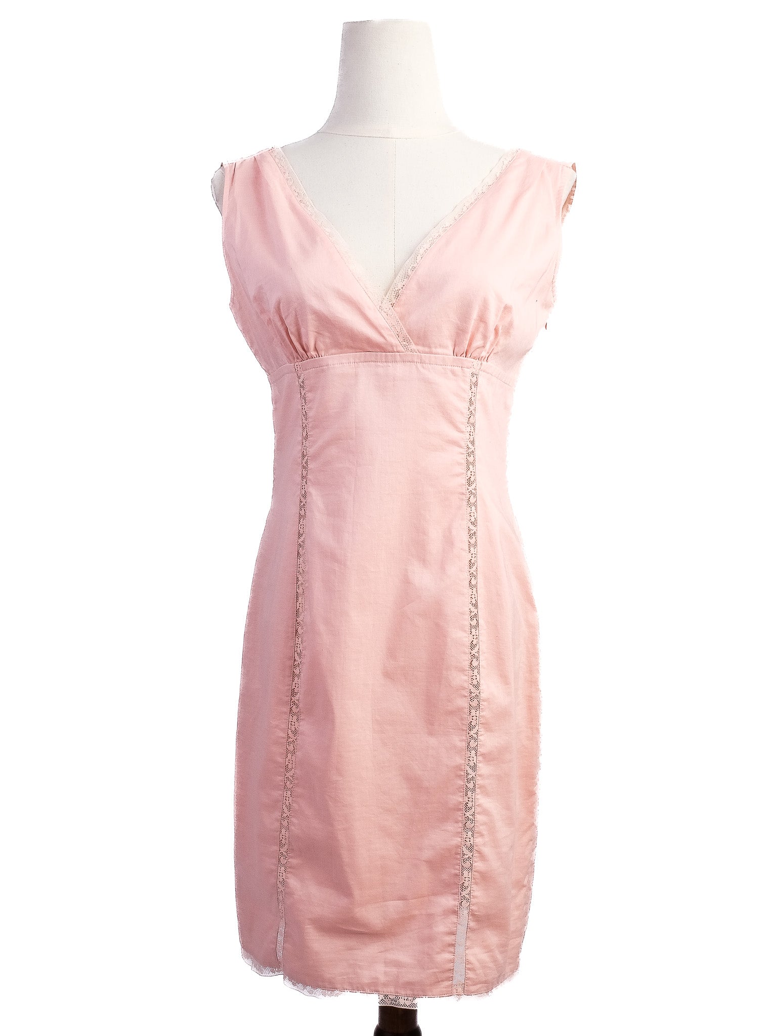 Excellent Valentino Pink Cotton Lace Detail Sleeveless Dress