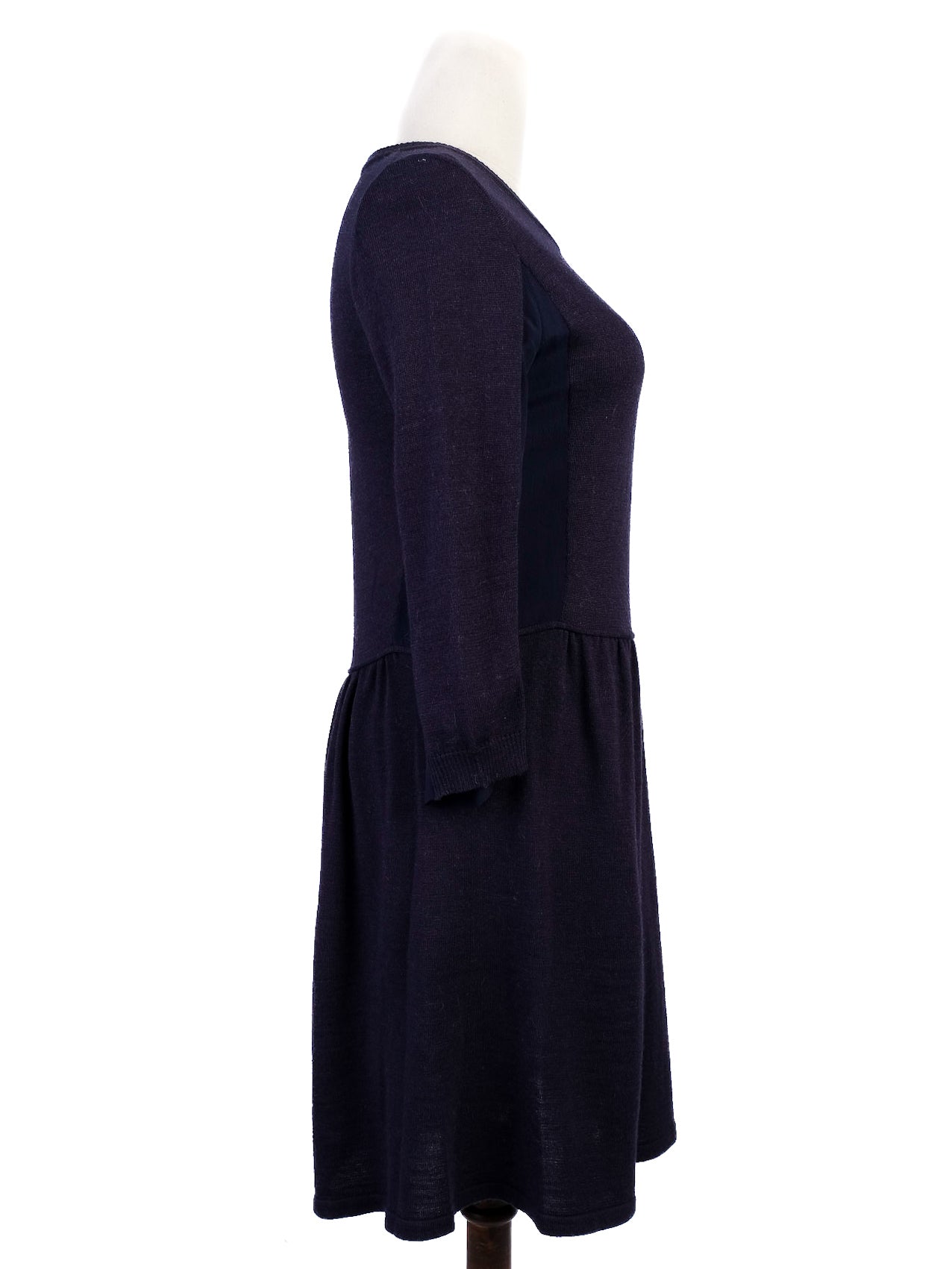 Excellent MaxCo Blue Wool Dress Size S Long Sleeve Gathered Waist