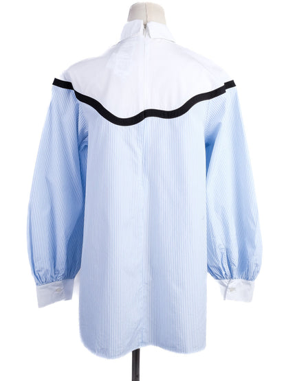 Excellent Weekend MaxMara Blue Striped Blouse with Bow Detail