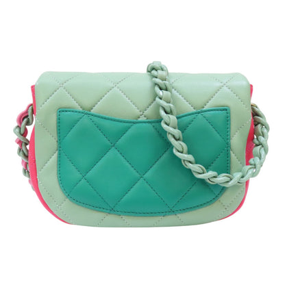 Chanel Tri-color Mini Flap Shoulder Bag Green Pink Multicolor Calfskin