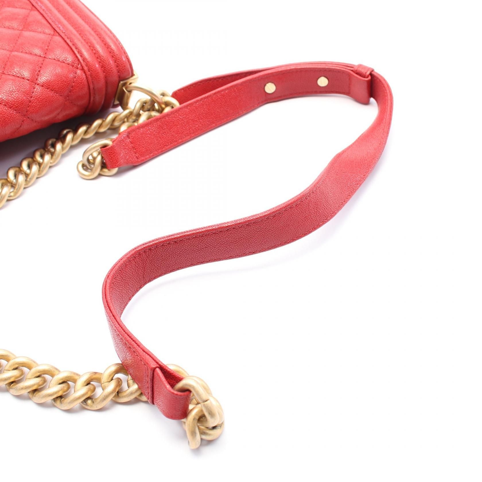 Chanel Red Boy Shoulder Bag Leather Caviar