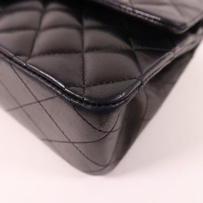 Chanel Black Sheepskin Leather Classic 25 Silver Crosshair Shoulder Bag Lambskin (sheep Leather) A