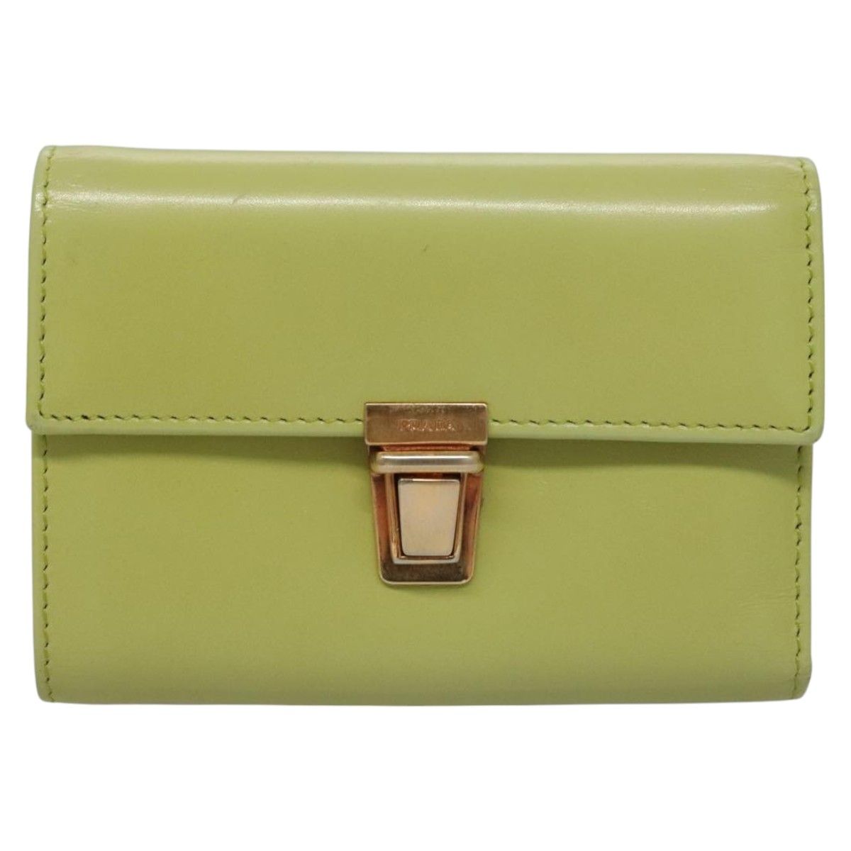 Prada Wallet Leather Green Gold Auth