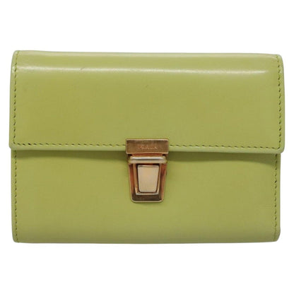 Prada Wallet Leather Green Gold Auth