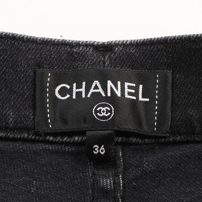 Chanel Black Coco Mark Dot Denim Pants Cotton Polyurethane P 74514v 66052