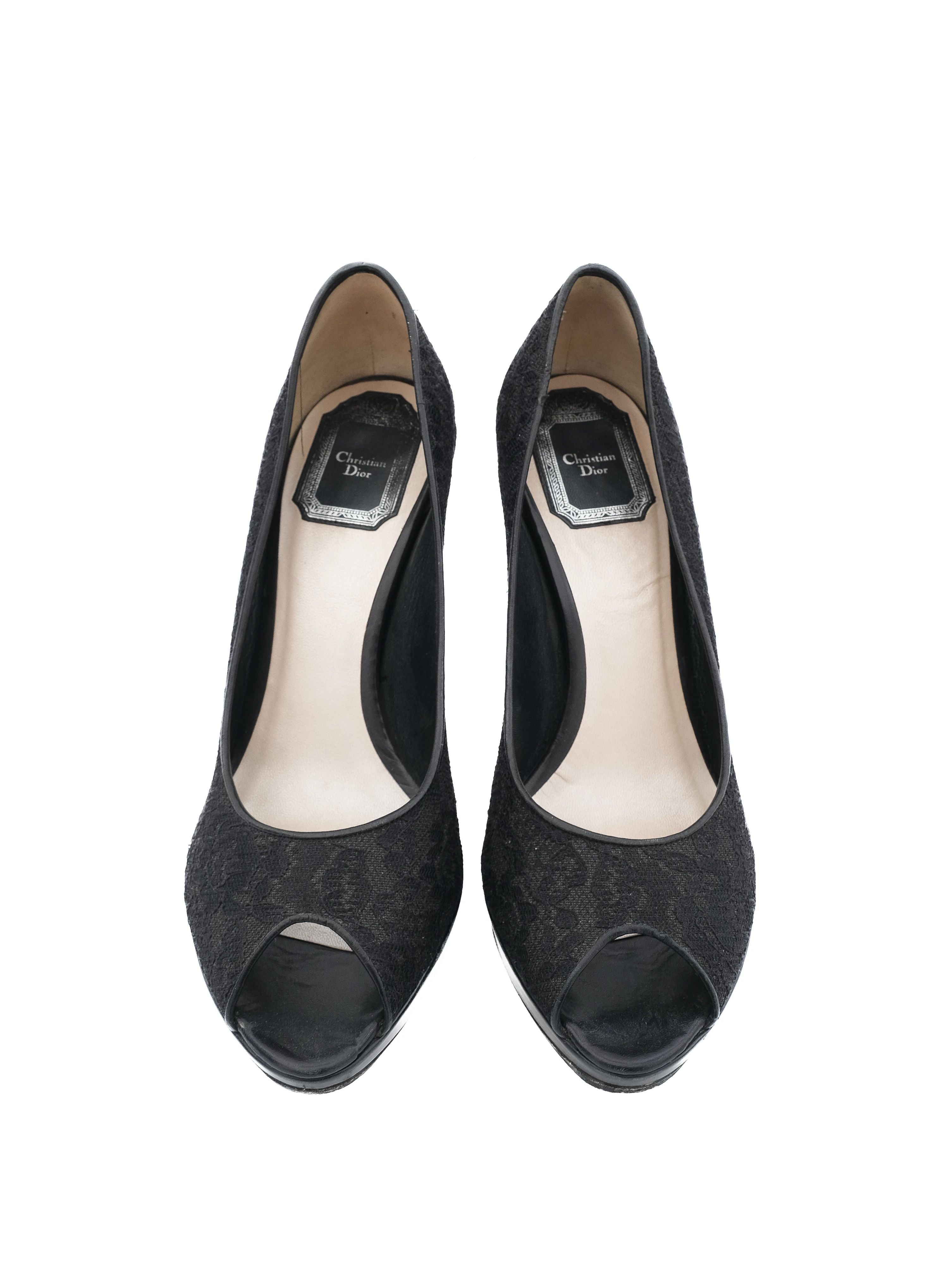 Excellent Dior Black Lace High-Heeled Shoes Size 38