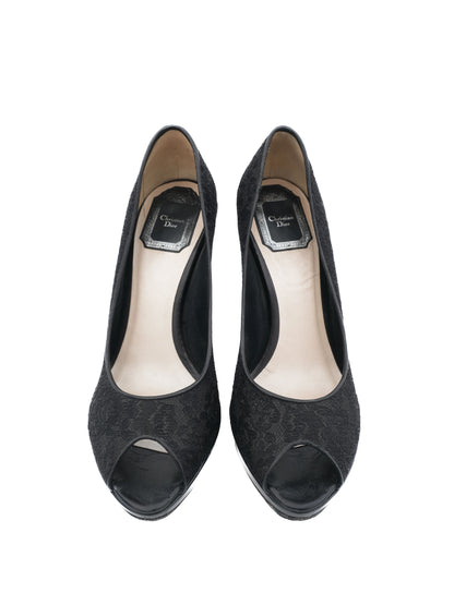 Excellent Dior Black Lace High-Heeled Shoes Size 38