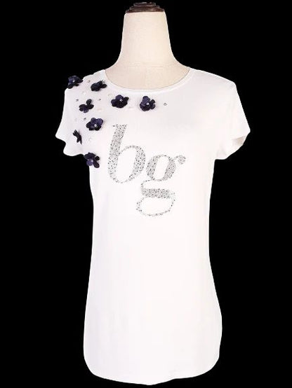 Average Blugirl Folies White T-Shirt Size S with Floral Embellishments