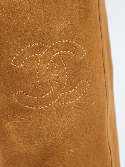 Excellent Chanel Orange Leather Knee-High Boots with Block Heel