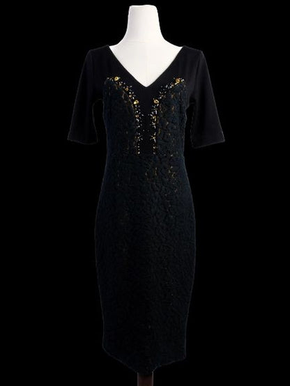 Excellent VDP Black Wool Dress Size L with Embellishments
