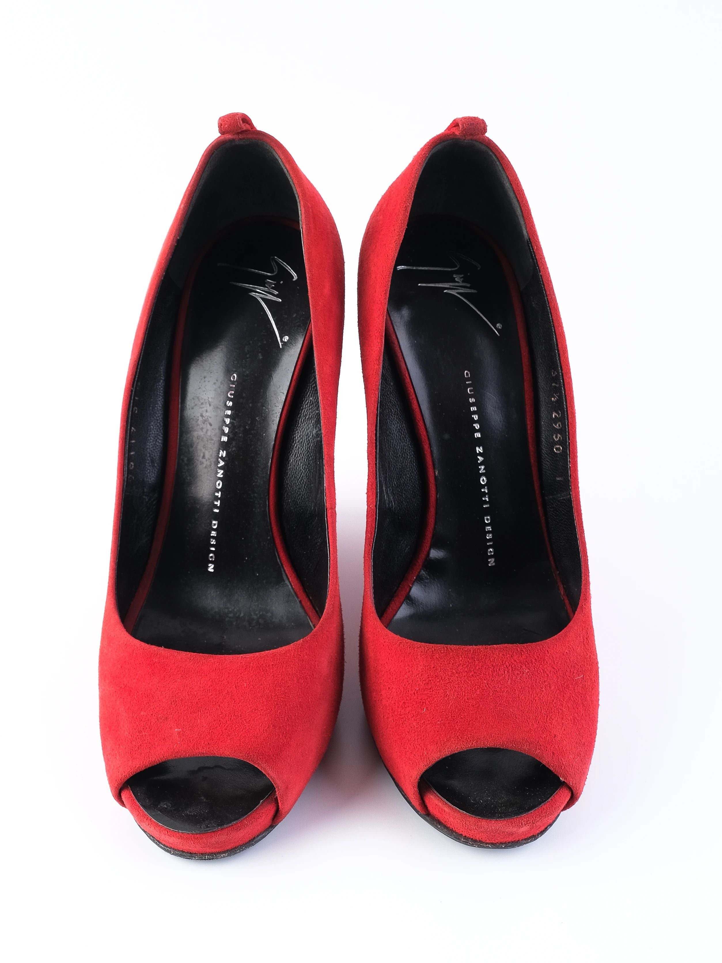 Excellent Giuseppe Zanotti Red Leather Peep-Toe Wedge Shoes Size 37.5