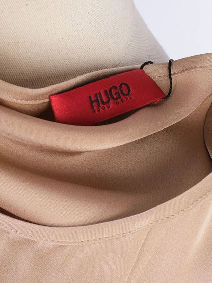 Excellent Hugo White Silk Blouse Size L Short Sleeve Flowy Top