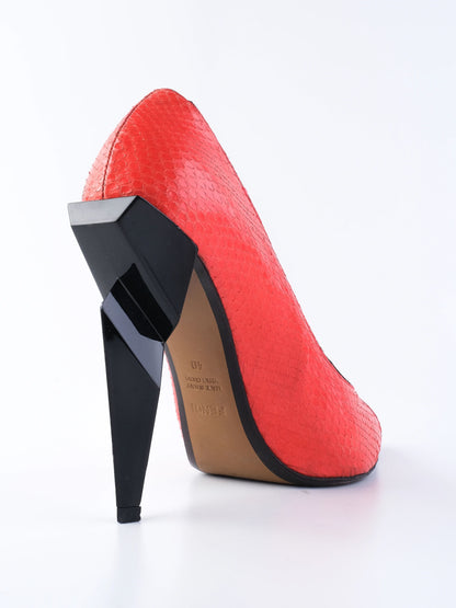 Good Fendi Orange Snakeskin Pattern High Heeled Shoes Size 40