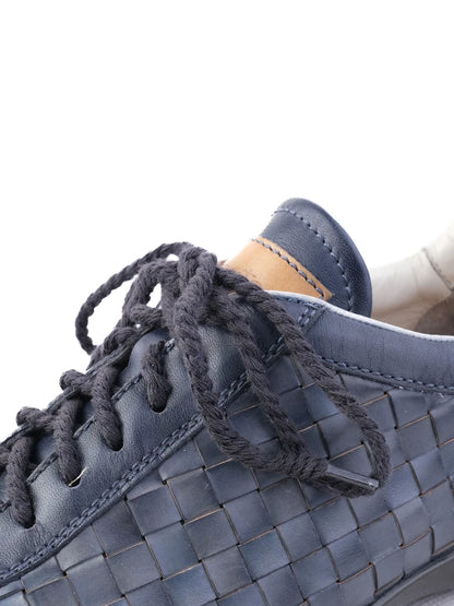 Excellent Santoni Woven Leather Sneakers Blue Size 40 Men