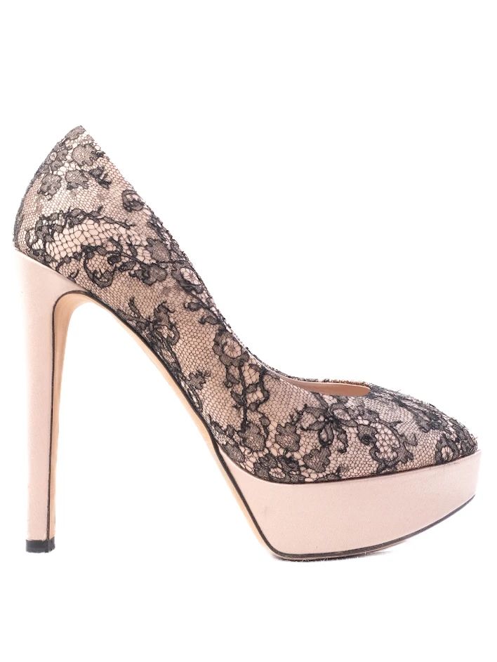 Excellent Dior High-Heeled Platform Shoes Black Lace Size 39 Women